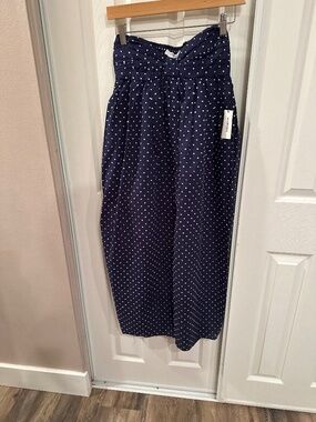 Women’s wide leg pants navy polka dots with pockets on side brand Marisa size S